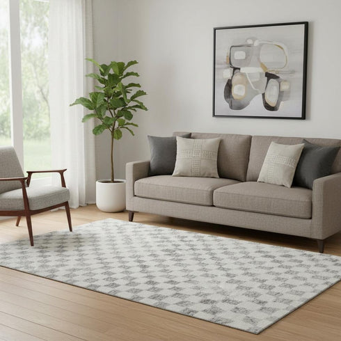 5' X 8' Gray And Ivory Geometric Washable Area Rug With UV Protection