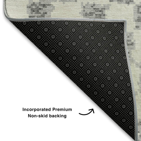 5' X 8' Gray And Ivory Geometric Washable Area Rug With UV Protection