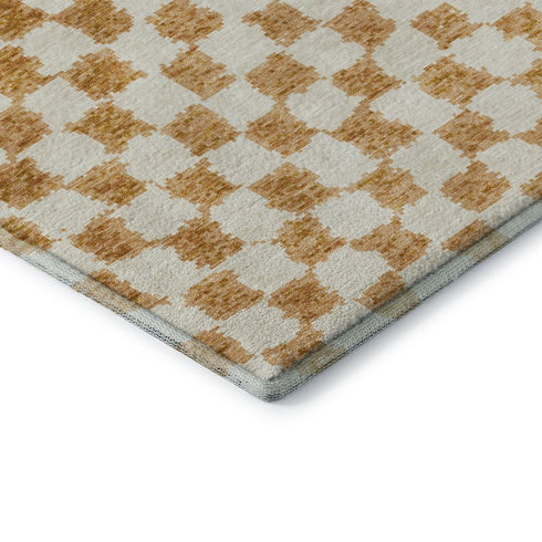 8' Orange And Ivory Geometric Washable Round Rug With UV Protection