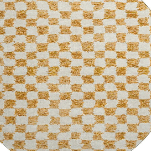 8' Orange And Ivory Geometric Washable Round Rug With UV Protection