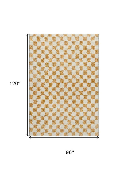 8' X 10' Orange And Ivory Geometric Washable Area Rug With UV Protection