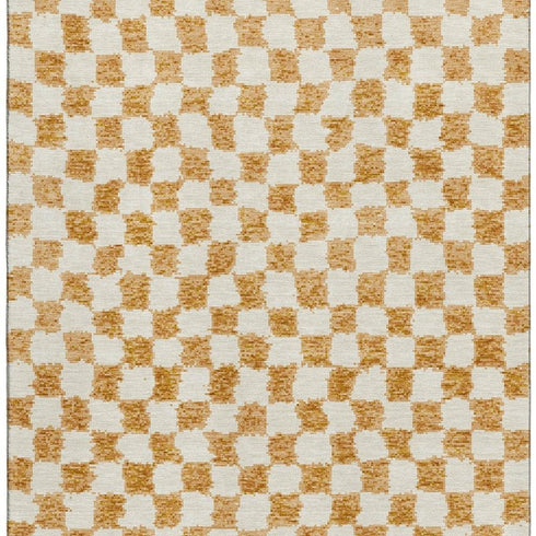 8' X 10' Orange And Ivory Geometric Washable Area Rug With UV Protection