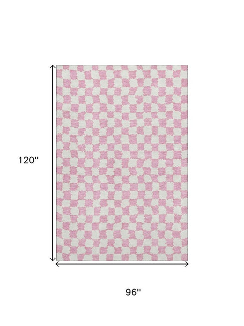 8' X 10' Pink And Ivory Geometric Washable Area Rug With UV Protection