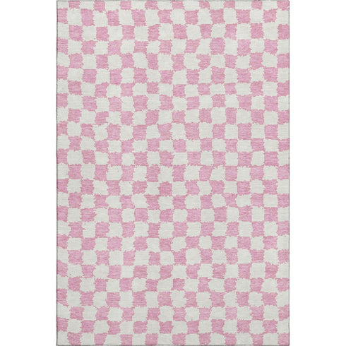 8' X 10' Pink And Ivory Geometric Washable Area Rug With UV Protection