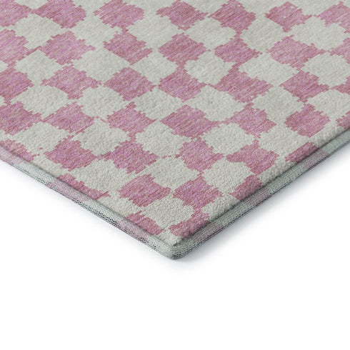 8' X 10' Pink And Ivory Geometric Washable Area Rug With UV Protection