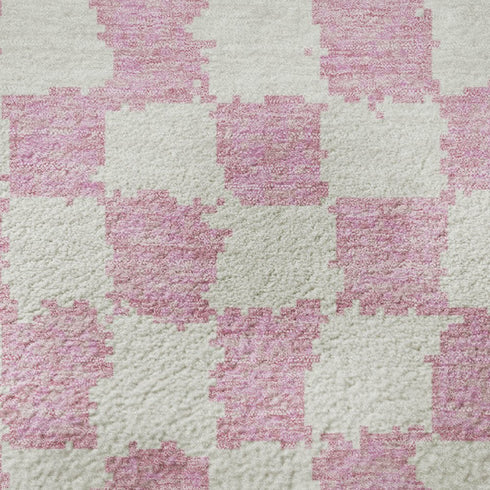 8' X 10' Pink And Ivory Geometric Washable Area Rug With UV Protection