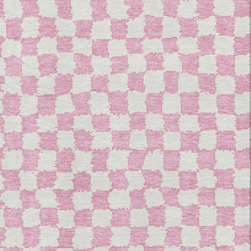 8' X 10' Pink And Ivory Geometric Washable Area Rug With UV Protection