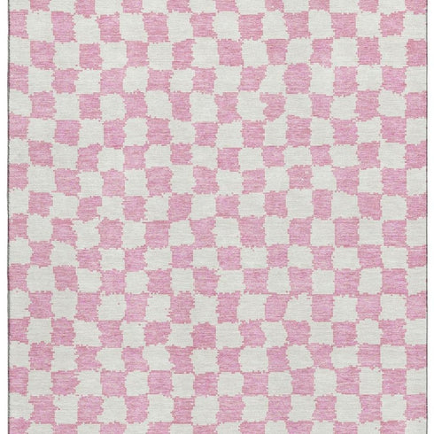 8' X 10' Pink And Ivory Geometric Washable Area Rug With UV Protection