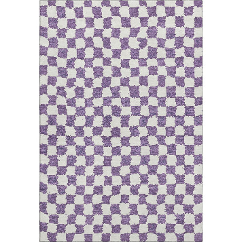 5' X 8' Purple And Ivory Geometric Washable Area Rug With UV Protection