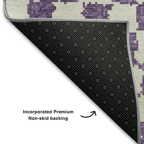 5' X 8' Purple And Ivory Geometric Washable Area Rug With UV Protection