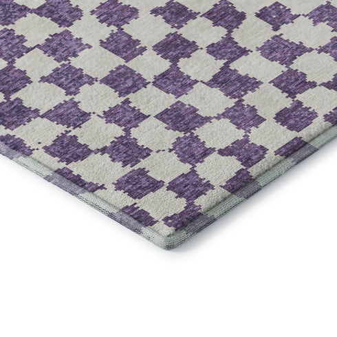 5' X 8' Purple And Ivory Geometric Washable Area Rug With UV Protection