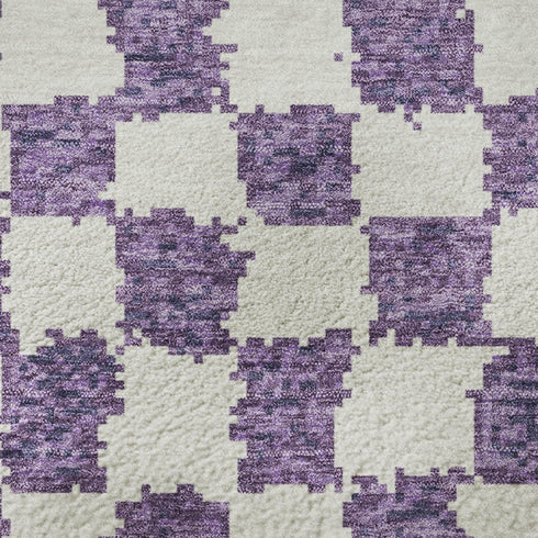 5' X 8' Purple And Ivory Geometric Washable Area Rug With UV Protection