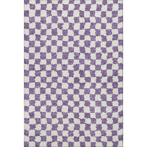 5' X 8' Purple And Ivory Geometric Washable Area Rug With UV Protection