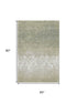 5' X 8' Beige Ivory And Taupe Damask Washable Area Rug With UV Protection