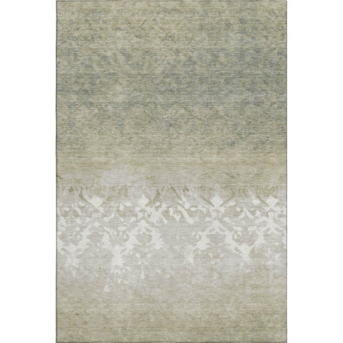 5' X 8' Beige Ivory And Taupe Damask Washable Area Rug With UV Protection