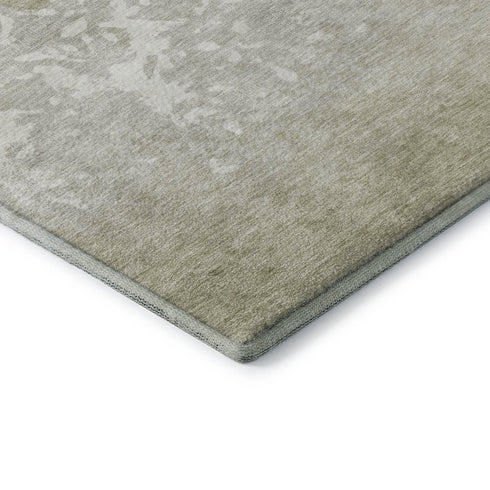 5' X 8' Beige Ivory And Taupe Damask Washable Area Rug With UV Protection