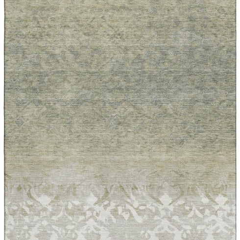 5' X 8' Beige Ivory And Taupe Damask Washable Area Rug With UV Protection
