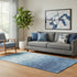 5' X 8' Denim Blue And Ivory Damask Washable Area Rug With UV Protection