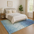 9' X 12' Denim Blue And Ivory Damask Washable Area Rug With UV Protection