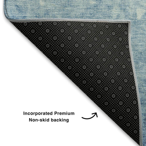 9' X 12' Denim Blue And Ivory Damask Washable Area Rug With UV Protection