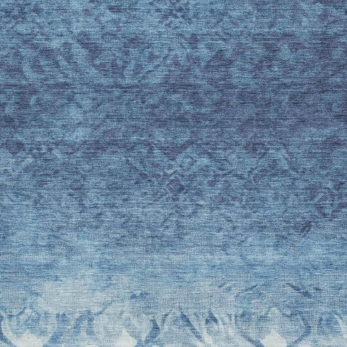 9' X 12' Denim Blue And Ivory Damask Washable Area Rug With UV Protection