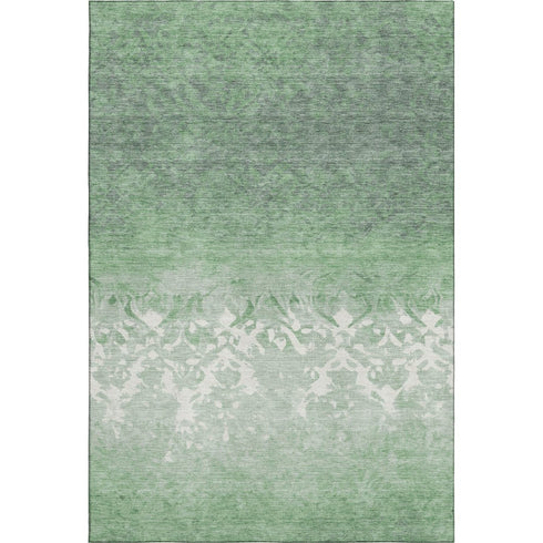 5' X 8' Green And Ivory Damask Washable Area Rug With UV Protection