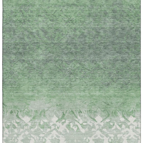 5' X 8' Green And Ivory Damask Washable Area Rug With UV Protection