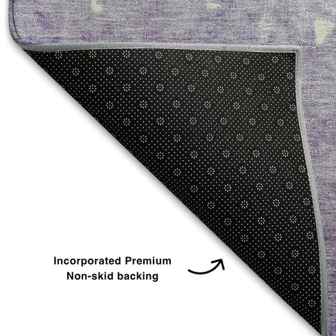 5' X 8' Purple And Ivory Damask Washable Area Rug With UV Protection