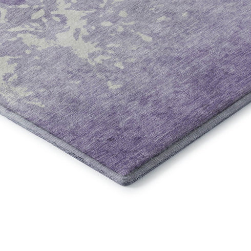 5' X 8' Purple And Ivory Damask Washable Area Rug With UV Protection