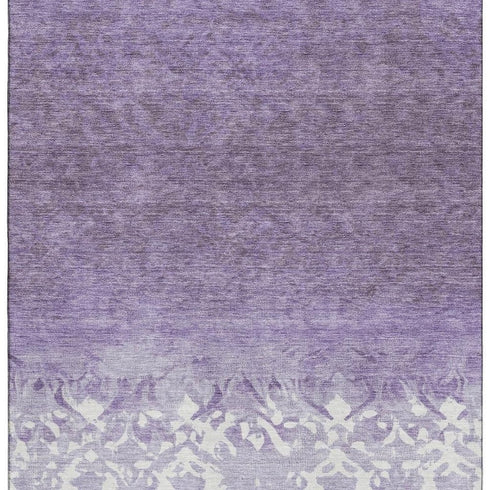 5' X 8' Purple And Ivory Damask Washable Area Rug With UV Protection