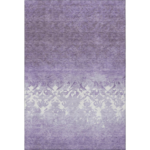 5' X 8' Purple And Ivory Damask Washable Area Rug With UV Protection