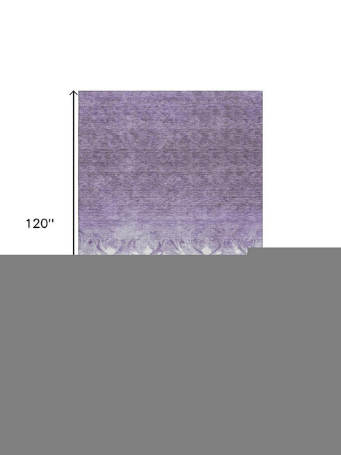 8' X 10' Purple And Ivory Damask Washable Area Rug With UV Protection