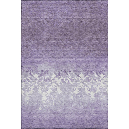 8' X 10' Purple And Ivory Damask Washable Area Rug With UV Protection