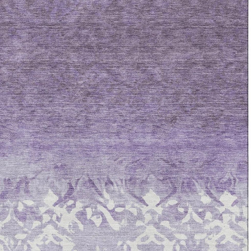 8' X 10' Purple And Ivory Damask Washable Area Rug With UV Protection