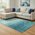 8' X 10' Teal And Ivory Damask Washable Area Rug With UV Protection