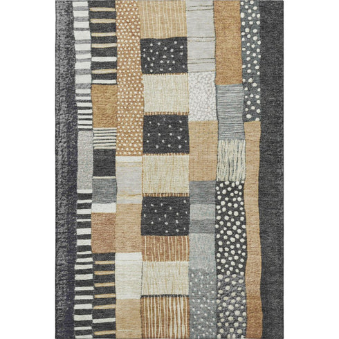 5' X 8' Black Gold And Ivory Geometric Washable Area Rug With UV Protection