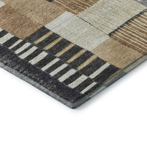 9' X 12' Black Gold And Ivory Geometric Washable Area Rug With UV Protection
