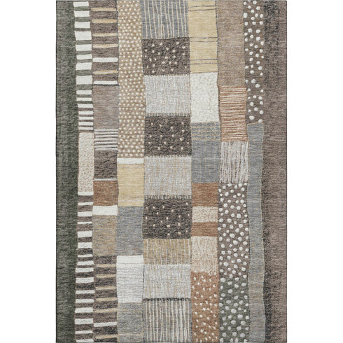 5' X 8' Brown Ivory And Gray Geometric Washable Area Rug With UV Protection