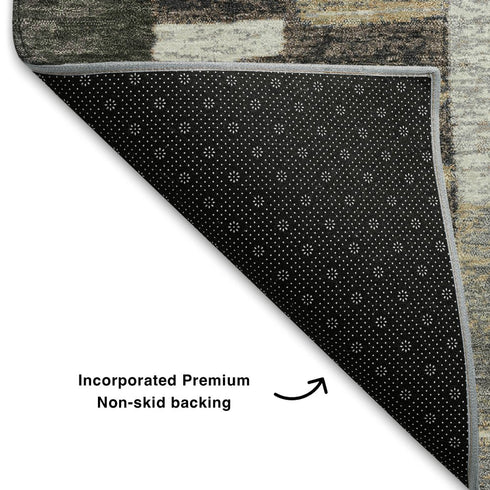 5' X 8' Brown Ivory And Gray Geometric Washable Area Rug With UV Protection