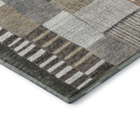 5' X 8' Brown Ivory And Gray Geometric Washable Area Rug With UV Protection