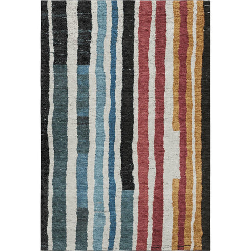 5' X 8' Black Blue And Copper Striped Washable Area Rug With UV Protection