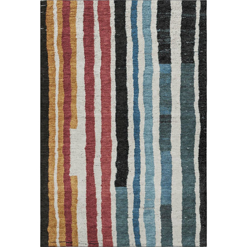 5' X 8' Black Blue And Copper Striped Washable Area Rug With UV Protection