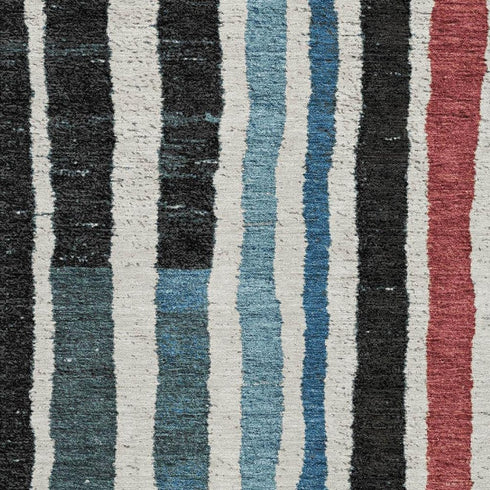 8' X 10' Black Blue And Copper Striped Washable Area Rug With UV Protection
