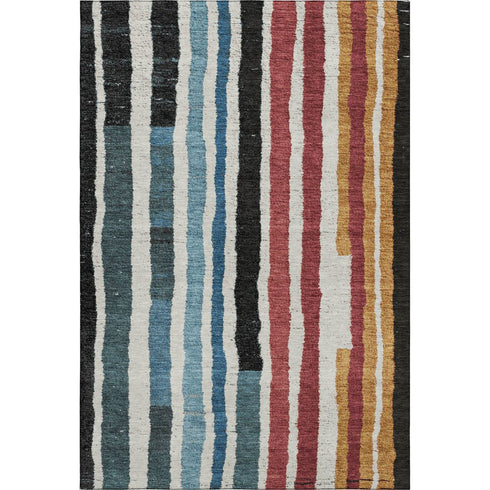 9' X 12' Black Blue And Copper Striped Washable Area Rug With UV Protection