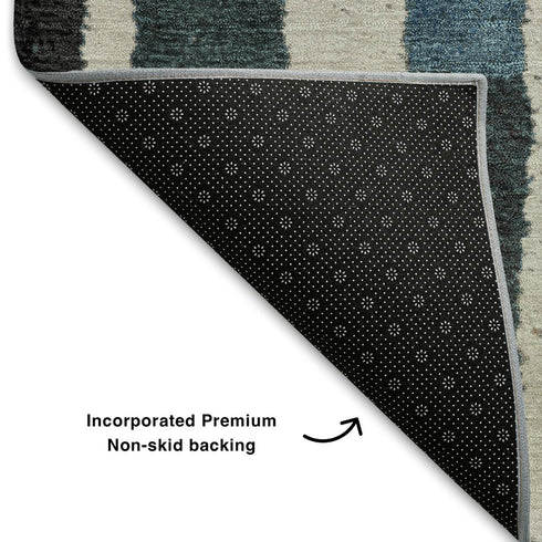 9' X 12' Black Blue And Copper Striped Washable Area Rug With UV Protection
