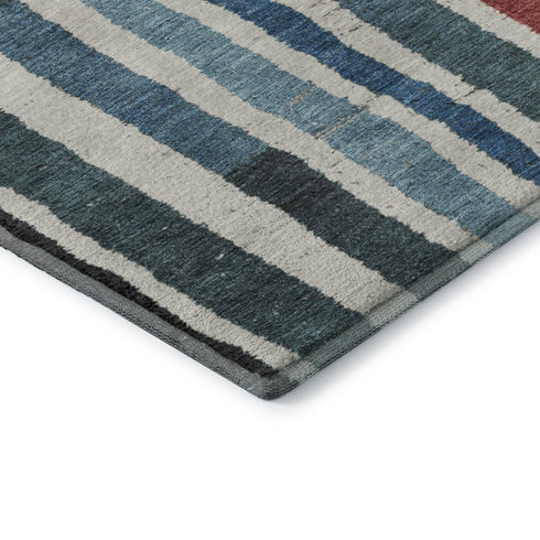9' X 12' Black Blue And Copper Striped Washable Area Rug With UV Protection