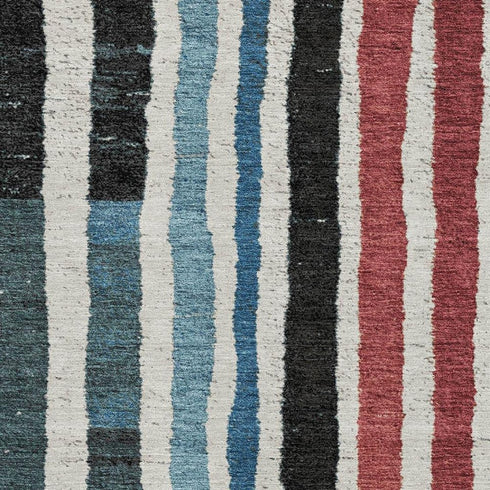 9' X 12' Black Blue And Copper Striped Washable Area Rug With UV Protection