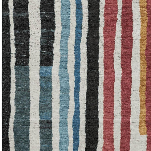 9' X 12' Black Blue And Copper Striped Washable Area Rug With UV Protection