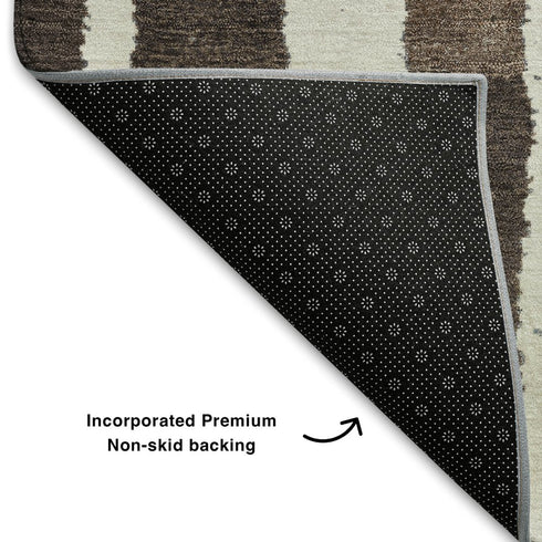 5' X 8' Brown Teal And Ivory Striped Washable Area Rug With UV Protection