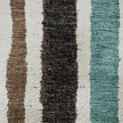5' X 8' Brown Teal And Ivory Striped Washable Area Rug With UV Protection